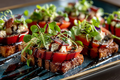 Закуска на помидорах: фасолевый паштет с грецкими орехами и чесноком. Постный сытный изысканный рецепт за 15 минут