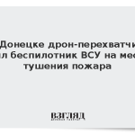В Донецке дрон-перехватчик сбил беспилотник ВСУ на месте тушения пожара