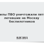 Силы ПВО уничтожили пять летевших на Москву беспилотников