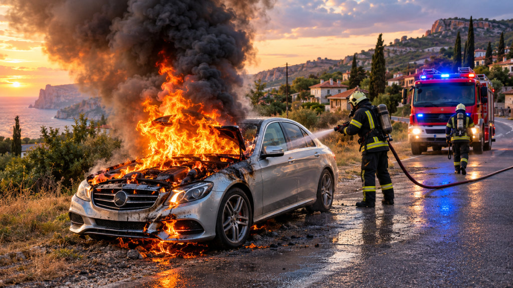 У «Озера любви» загорелся Mercedes