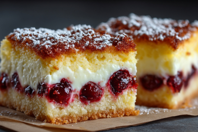 Бисквитные батончики с творогом и вишней — рецепт нежного и вкусного десерта к чаепитию